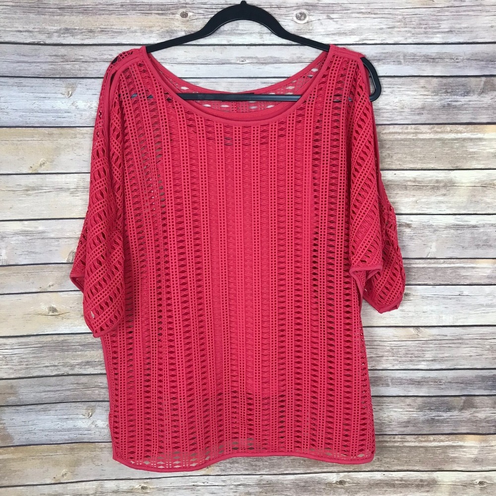 Miraclesuit Top Womens S Pink Shapewear Crochet Cold Shoulder Layered Tank Solid
